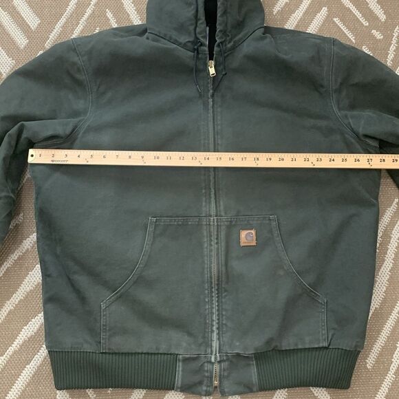 Carhartt Distressed RN#14806
J130 MOS Green Hooded Chore Workwear Coat Sz XLT - Picture 15 of 17